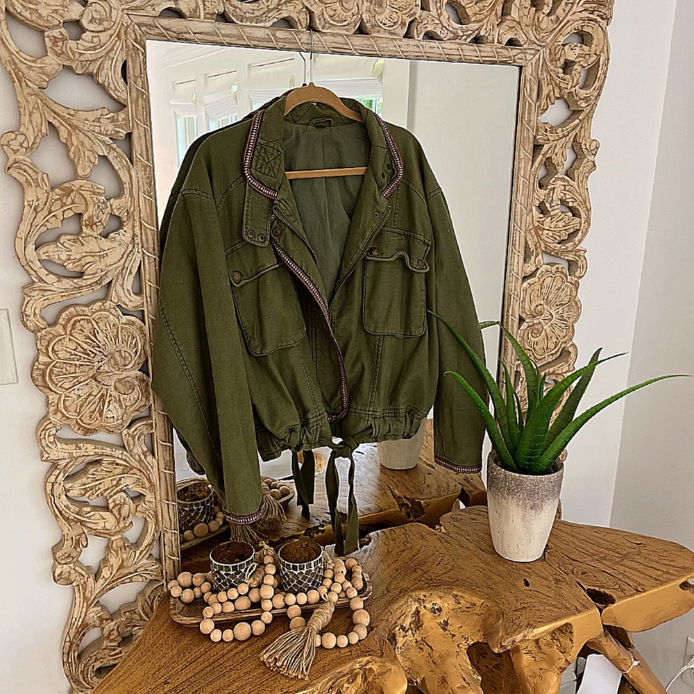 FREE PEOPLE FLIGHT LINE BOMBER JACKET CARGO GREEN MILITARY 🌸